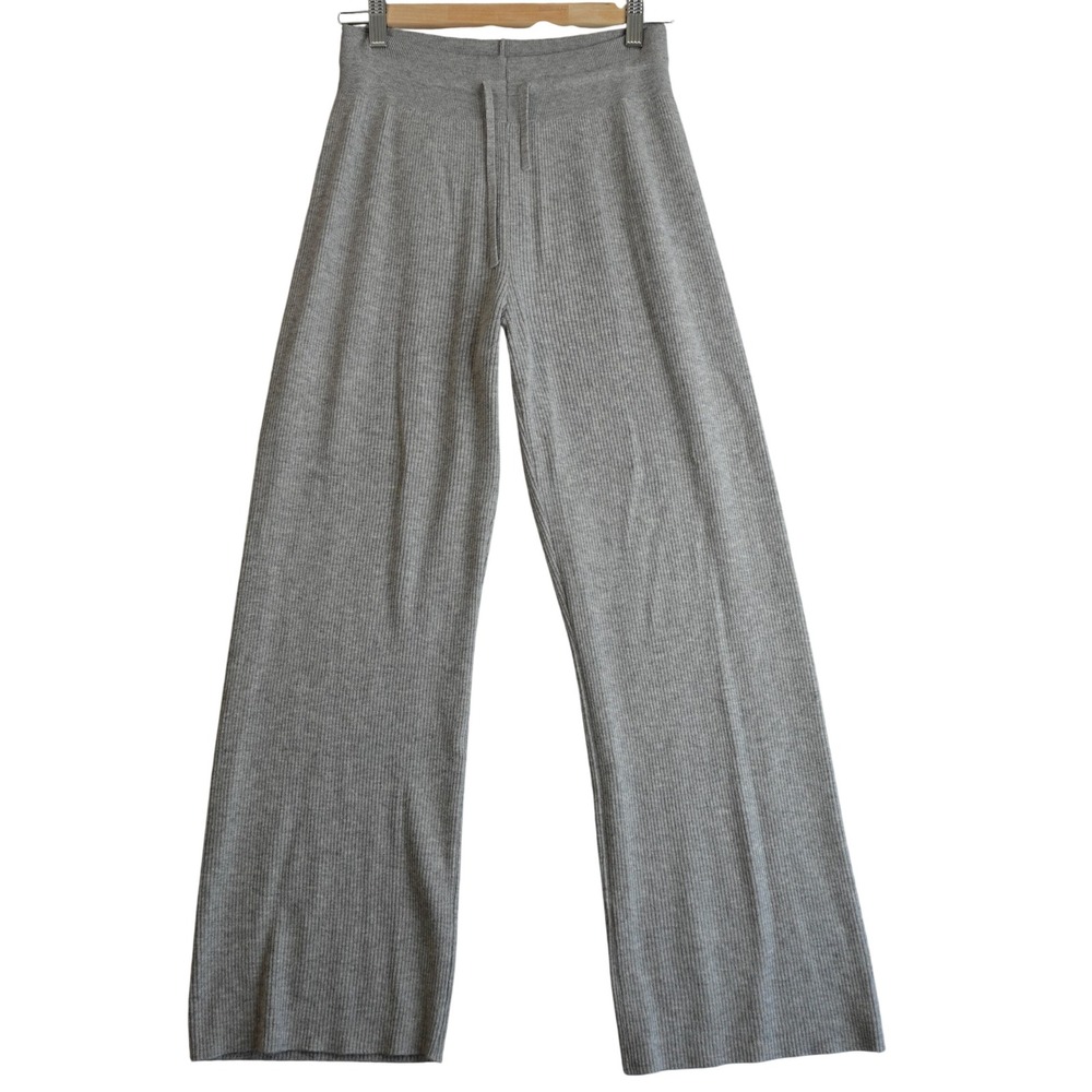 Uniqlo Ribbed Knit Wide Leg Pants Womens L Gray Lounge Casual High Rise Minimal